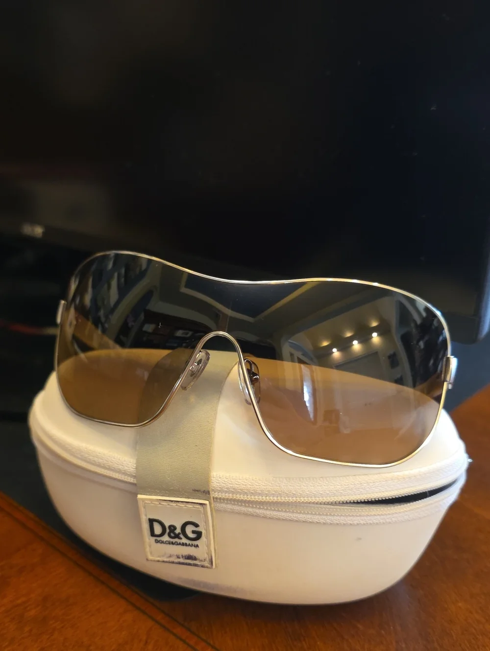 Dolce & Gabbana Silver Frame Brown Gradient Shield Sunglasses